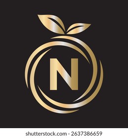 
 Initial Orange Logo combine with letter N vector template