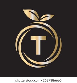 
 Initial Orange Logo combine with letter T vector template