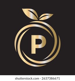 
 Initial Orange Logo combine with letter P vector template