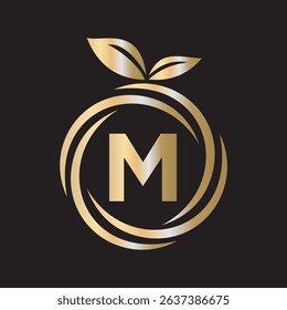 
 Initial Orange Logo combine with letter M vector template