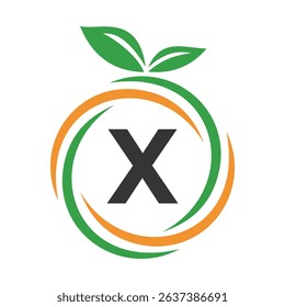 
 Initial Orange Logo combine with letter X vector template