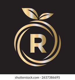 
 Initial Orange Logo combine with letter R vector template