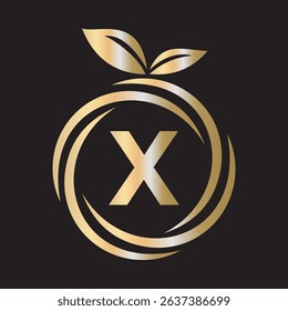 
 Initial Orange Logo combine with letter X vector template