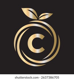 
 Initial Orange Logo combine with letter C vector template