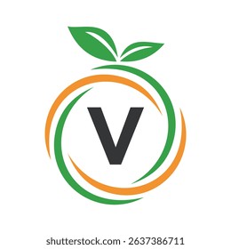
 Initial Orange Logo combine with letter V vector template
