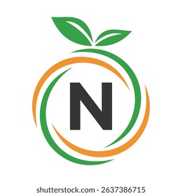 
 Initial Orange Logo combine with letter N vector template