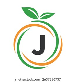 
 Initial Orange Logo combine with letter J vector template