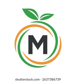
 Initial Orange Logo combine with letter M vector template