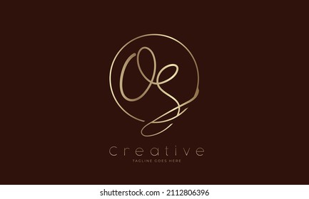 Initial OS Logo. hand drawn letter OS in circle with gold colour. usable for business. personal and company logos. vector illustration