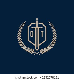 Initial OT elegant sword and shield icon vector template