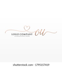 Initial OU beauty monogram and elegant logo design, handwriting logo of initial signature, wedding, fashion, floral and botanical with creative template.