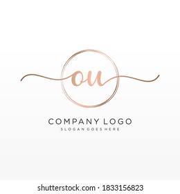 Initial OU beauty monogram and elegant logo design, handwriting logo of initial signature, wedding, fashion, floral and botanical with creative template.