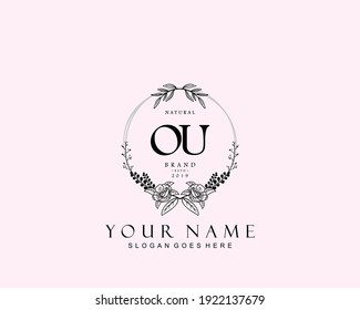 Initial OU beauty monogram and elegant logo design, handwriting logo of initial signature, wedding, fashion, floral and botanical with creative template.