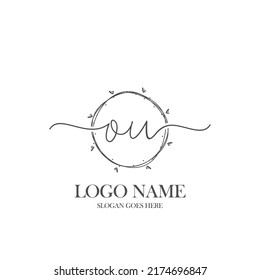 Initial OU beauty monogram and elegant logo design, handwriting logo of initial signature, wedding, fashion, floral and botanical with creative template.