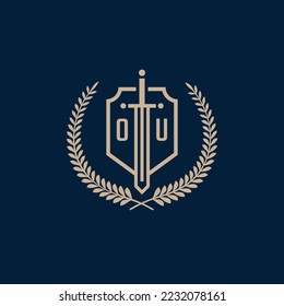 Initial OU elegant sword and shield icon vector template