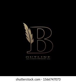 Initial Outline Letter B  Logo with feather. Trendy Design concept  luxury feather element and outline letter B for corporate, lawyer, notary, firm and more brand identity.