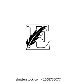 Initial Outline Letter E  Logo with feather. Monochrome design concept  luxury feather element and outline letter E for corporate, lawyer, notary, firm and more brand identity.