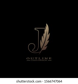 Initial Outline Letter J Logo with feather. Trendy Design concept  luxury feather element and outline letter J  for corporate, lawyer, notary, firm and more brand identity.