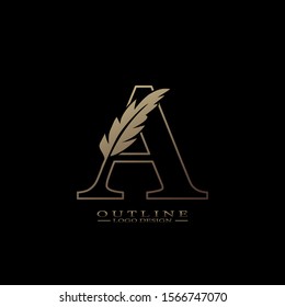 Initial Outline Letter A  Logo with feather. Trendy Design concept  luxury feather element and outline letter A for corporate, lawyer, notary, firm and more brand identity.
