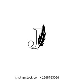 Initial Outline Letter I  Logo with feather. Monochrome design concept  luxury feather element and outline letter I for corporate, lawyer, notary, firm and more brand identity.