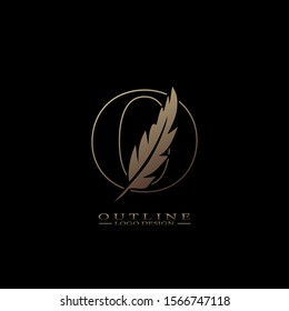 Initial Outline Letter O Logo with feather. Trendy Design concept  luxury feather element and outline letter O for corporate, lawyer, notary, firm and more brand identity.
