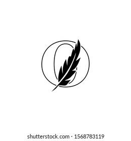 Initial Outline Letter O Logo with feather. Monochrome design concept  luxury feather element and outline letter O for corporate, lawyer, notary, firm and more brand identity.
