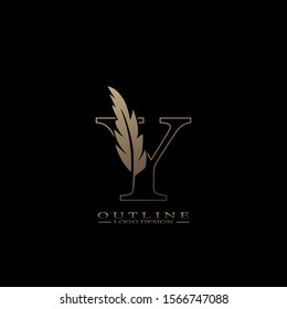 Initial Outline Letter Y  Logo with feather. Trendy Design concept  luxury feather element and outline letter Y for corporate, lawyer, notary, firm and more brand identity.