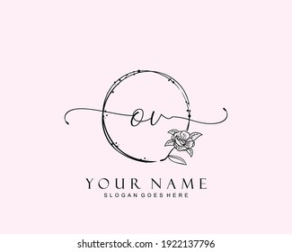 Monograma inicial de belleza OV y diseño elegante de logotipo, logotipo de escritura a mano de firma inicial, boda, moda, floral y botánica con plantilla creativa.