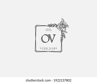 Monograma inicial de belleza OV y diseño elegante de logotipo, logotipo de escritura a mano de firma inicial, boda, moda, floral y botánica con plantilla creativa.