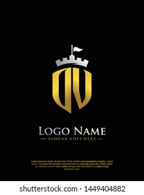 initial OV letter with shield style logo template vector