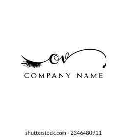 logotipo OV inicial logotipo de etiqueta de cierre eyelash vector maquillaje de símbolos modernos