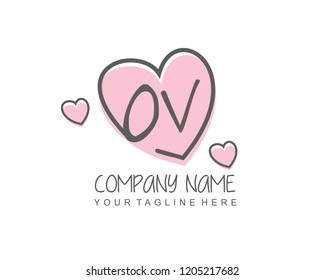 Initial OV with love logo template vector