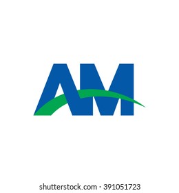 AM initial overlapping swoosh letter logo blue green