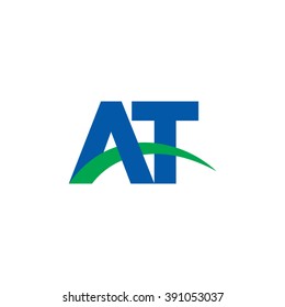 AT initial overlapping swoosh letter logo blue green