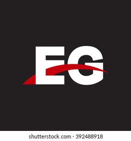 EG initial overlapping swoosh letter logo white red black background