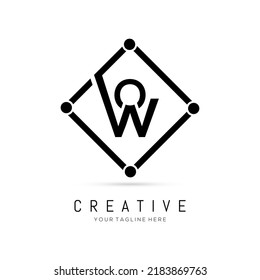  Initial OW Black Letter Logo Design with Black Square Vector Illustration Template.