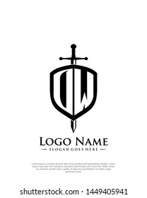 initial OW, DW letter with shield style logo template vector