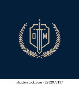 Initial OW elegant sword and shield icon vector template