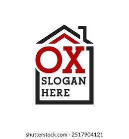 Initial OX house logo for Roofing. Letter OX Real Estate Logo