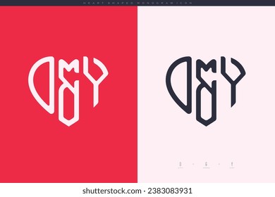 initial OY letters with red heart and love logo flat icon monogram concept