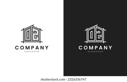 Initial OZ home logo with creative house element in line art style vector design template