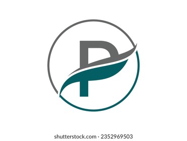 Initial P alphabet with swoosh or ocean wave logo design Vector Template