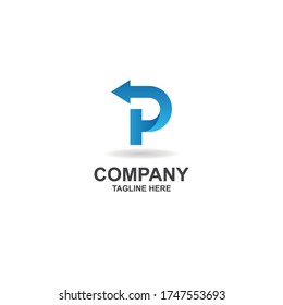 initial p with arrow logo design vector, icon, template
