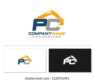 Initial P C excavator logo concept vector with arm excavator template vector.