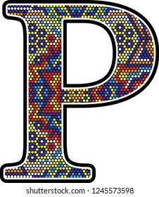 initial p with colorful dots abstract design with mexican huichol art style 