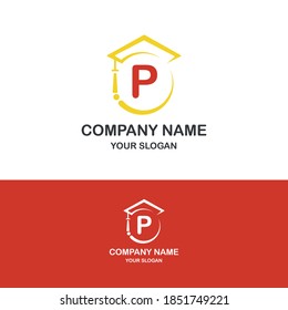 Initial P combine with toga hat icon for education business logo template