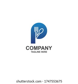 initial p with cutlery color logo design vector, icon, template