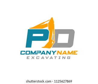 Initial P D excavator logo concept vector with arm excavator template vector.
