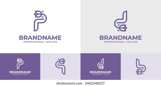 Initial P, D, Q, or B Tulip Flower Logo, for business related to flower with P, D, Q, or B initials