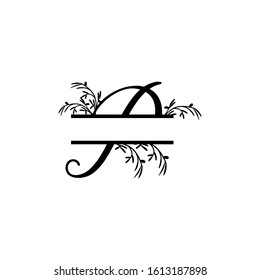 Initial p decorative plant monogram split letter vector